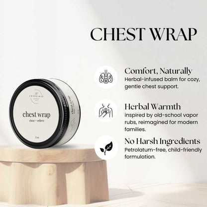 Chest wrap product with its benefits on a white background