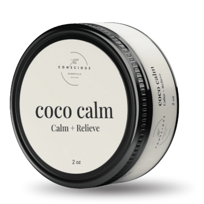 Coco Calm product container with visible branding on a transparent background