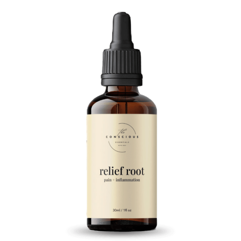 Bottle of 'relief root' with a dropper. A herbal tincture